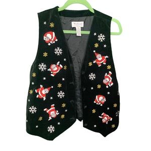 #6 Petite Medium Christmas Sweater Vest womens santa yoga dance black